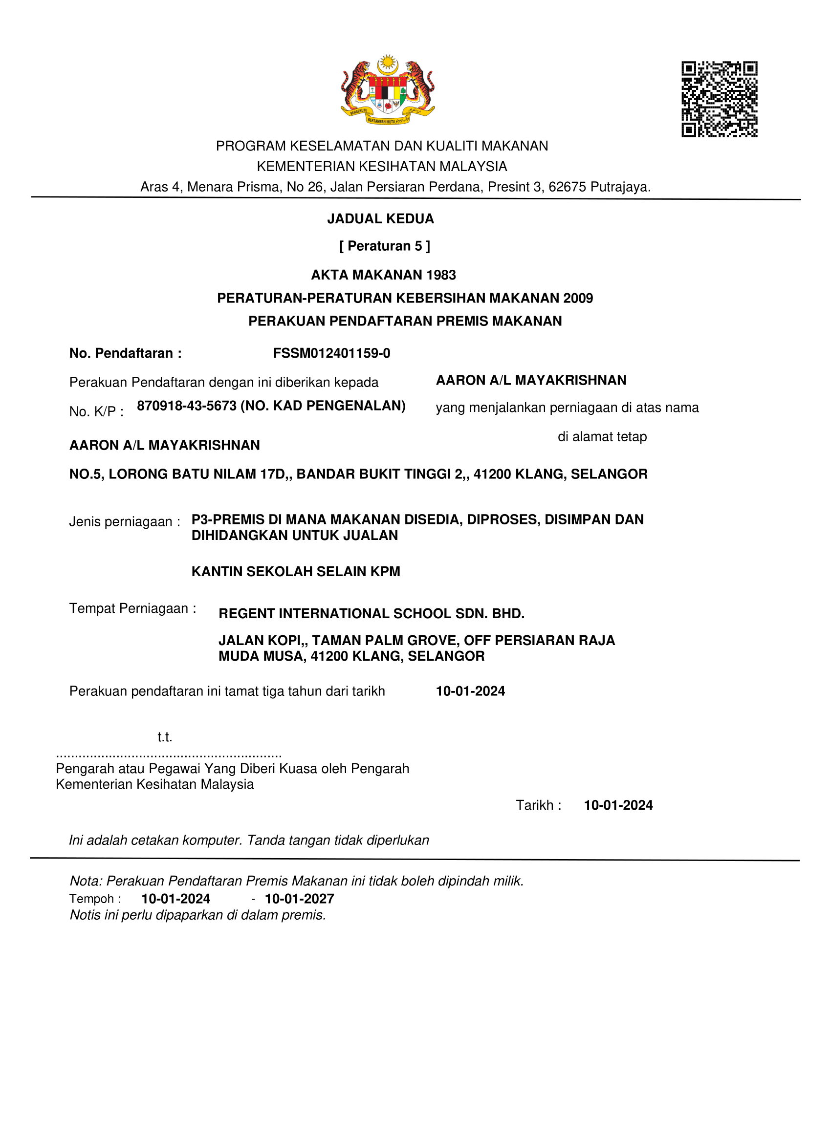 sriga regent klang fosim 1